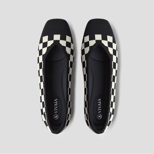 Vivaia Square Toe V-Cut Black & White Margot Ballet Flats